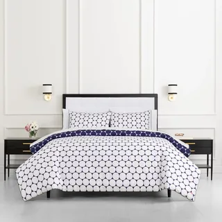 Kate Spade New York Joy Dot Twin Tröster-Set, Fadenzahl 300 und Bezug aus 100% Baumwolle, Ganzjahres-Bettwäsche-Set, wendbar, maschinenwaschbar, Marineblau und Weiß