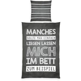 Herding Sprüche Bettwäsche, 80x80 - 135x200 cm, Bettbezug 135 x 200 cm, Baumwolle/Renforcé, Grau/Weiß