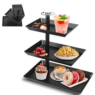 Kqpoinw Etagere mit 3 Etagen, 360° Drehbares Tortenständer Schwarz Metall, Obstetagere Brotkorb Servierständer Cupcake Donut Ständer Snacktray Kuchenständer für Geburtstag, Hochzeit, Party