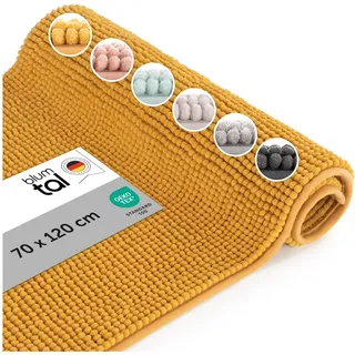Blumtal Badematte 70x120 cm Hochflor Chenille - Oeko-TEX zertifizierter Badteppich - Badematten & Badteppiche - Duschvorleger - Badvorleger rutschfest waschbar - Badezimmerteppich groß Gelb