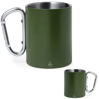 noTrash2003 2er Set Doppelwandiger Edelstahl Thermobecher Isolierbecher 300 mL aus Recycling Edelstahl mit Karabinerhaken Befestigung am Rucksack Camping Hiking Outdoor (Gruen)