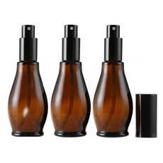 3 x 100 ml leere nachfüllbare bernsteinfarbene Glas-Sprühflaschen für Kosmetikartikel, Parfüm, Aufbewahrung, Reinigung mit feinem Sprühnebel und Staubschutzkappe