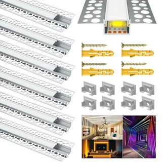 Chesbung LED Trockenbauprofil für 18MM Streifen, 6x1M Aluminum Profil Trockenbau AluProfil für Decken und Wände, Kanal Schiene Eckprofil mit Weiß Abdeckung, Diffusor für Breitere Strip wie Philips Hue