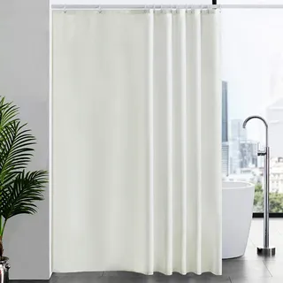 Duschvorhang Überlänge für Badezimmer, Badvorhang Anti-schimmel Textil für Badewanne, Vorhang aus Stoff Antibakteriell Waschbar, mit 12 Haken Extra Groß Beige 200x240cm.