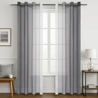 Omgoods – Set aus 2 transparenten Vorhängen mit Ösen – Grau, Farbverlauf, 225 cm - Grau