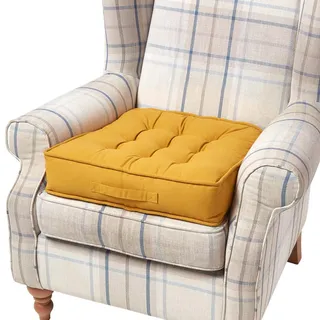 Homescapes Sitzkissen senfgelb 50/50/10 cm – Sesselkissen, Baumwolle , Gelb , Textil , Füllung: Polyester , Quadratisch , 50x10x50 cm , Oeko-Tex® , Heimtextilien, Wohntextilien, Sitzkissen