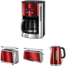 Russell Hobbs Solar Red Frühstückset Toaster, Wasserkocher und Kaffeemaschine