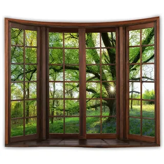 WANLIAN Waldteppich, Landschaft, Wandteppich, Berg-Wandteppich, für Zuhause, Büro, Wohnheim, Innen- und Außendekoration, große Größe 140 x 150 cm (großer Baumgrün)