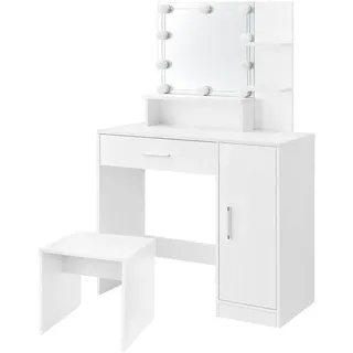 ML-Design Schminktisch LED mit Hocker, , Weiß - Holzwerkstoff , 1 Schubladen , Rechteckig , 38x137x90 cm, , Schlafzimmer, Schminktische
