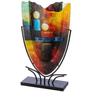 GILDE GLAS art große Deko Vase - handbemalte Glasvase mit Metall Ständer - Dekoration Wohnzimmer Höhe 49 cm Mehrfarbig