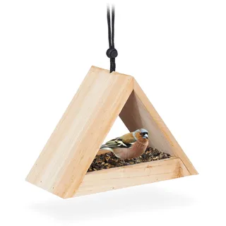 Relaxdays Vogelhaus zum Aufhängen, unbehandelt, Futterhaus für Wildvögel, Garten & Balkon, Holz, HBT 16x23,5x12cm, natur