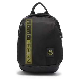 Momo Design Rucksack Herren schwarz gelb Kunstleder Reißverschluss casual Black and Light Yellow UNICA 31x40x15 cm MO-01RF-BLACK_+_LIME - Bunt