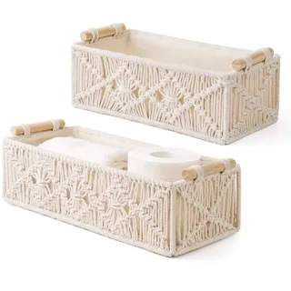Mkono Makramee Aufbewahrungskörbe Dekor Box Handgemachte Gewebte Dekorative Arbeitsplatte Toilettentank Regal Schrank Organizer, Boho, für Schlafzimmer Kinderzimmer Wohnzimmer 2er Set, Elfenbein