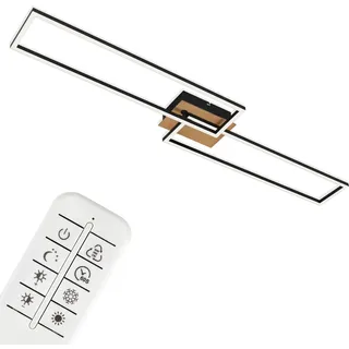 Briloner - LED Deckenleuchte dimmbar, Fernbedienung CCT 40W Holz-schwarz Metall