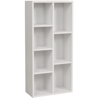 furni24 Bücherregal mit 7 Fächern, Holzregal, Würfelregal, Aufbewahrungsregal, weiß, 49,5x24x106h