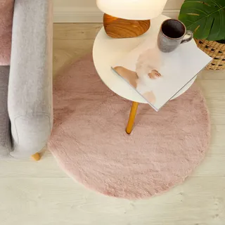 OTTO home Hochflor-Teppich "Lugano" rund 30 mm Höhe Kunstfell, Uni Farben, sehr weich & kuschelig, altrosa