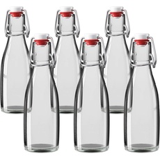 Wellgro 200 ml Glasflasche mit Bügelverschluss - 5,5 x 19 cm (ØxH) - Glas Flasche klar - Porzellanverschluss - Bügelverschlussflasche - verschiedene Mengen wählbar, Stückzahl:6 Stück