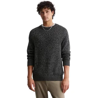 Rundhalspullover MARC O'POLO DENIM, Herren, Gr. S, grau (dunkelgrau), Strick, Obermaterial: 100% Baumwolle, meliert, relaxed fit, Rundhals, Rippbündchen, Pullover Rundhalspullover, lebendiger Bicolor-Effekt