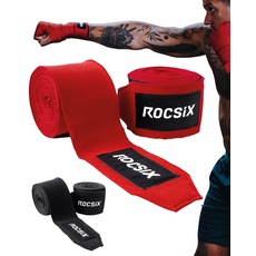 ROCSIX - Premium Box Bandagen Männer, Damen, Herren, Elastische Boxbandagen 4m, Kickboxen, Muay Thai, MMA - Bandagen Boxen mit Daumenschlaufe Boxing Wraps, Hand Wraps Boxing Rot/Schwarz