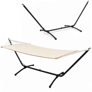 Amanka XL Hängematte mit Gestell 310/100 cm, Beige/Schwarz , Metall , Rechteckig , 100x96x310 cm , Gartenmöbel, Gartenschaukeln, Hängematten