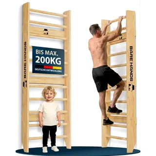 Bare Hands Sprossenwand für Erwachsene & Kinder bis 200 kg - Kletterwand | Hochwertig für Zuhause und Kinderzimmer geeignet - mit oder ohne Klimmzugstange und Dipstange erhältlich