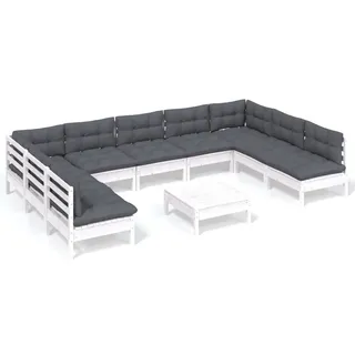 vidaXL 10-tlg. Garten-Lounge-Set mit Kissen Weiß Kiefer Massivholz - Weiß