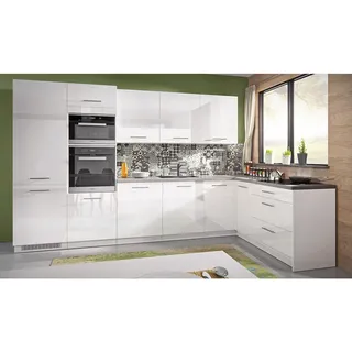 Feldmann-Wohnen Winkelküche 10-teilig Essen Trend perlweiß / weiß 345 / 188 / 207cm , Metall , L-Form,Rechteckig , 345x207x188 cm , Küchen, Küchenzeilen & Küchenblöcke, Eckküchen, Eckküchen ohne Geräte