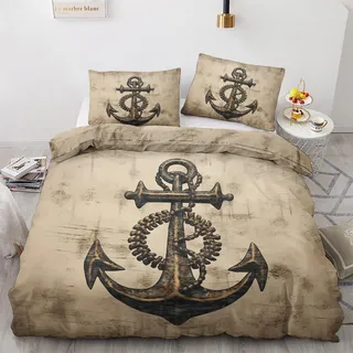 zcwl Nautischer Anker Bettwäsche 135x200, Küstenländisch Rustikal Bettbezug Set 2 teilig, Weiche Kuschelige Mikrofaser Bettwäsche-Sets, Wendebettwäsche und 1 Kissenbezug 80x80 mit Reißverschluss