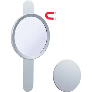 DEUSENFELD KM5C - Magnet Kosmetikspiegel mit 2 selbstklebenden Wandplatten, Klebespiegel, magnetisch abnehmbar, Ø15cm, 5x Vergrößerung, hochglanz verchromt - Silber