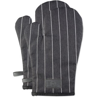 MasterChef Topflappen Handschuh Ofenhandschuhe Hitzebestaendig, 100% Baumwolle, Backofenhandschuhe Perfekt zum Kochen, Backen, mit Aufhängeschlaufe & Logo aus Veganem Leder, Schwarz/Weiß, Wolle