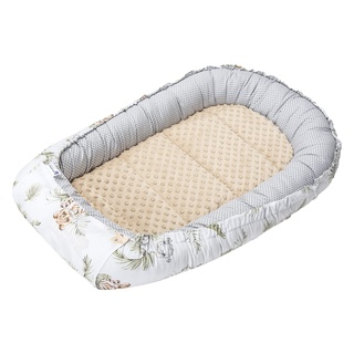 Medi Partners Babynest Kuschelnest Babynestchen 100% Baumwolle Nestchen Reisebett für Babys Säuglinge 100x60x15cm herausnehmbarer Einsatz (Safari mit beige Minky)