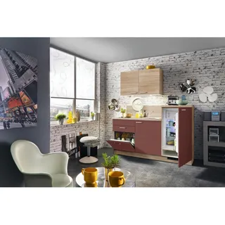 Welnova Miniküche , Rot, Eichefarben , Metall , 1 Schubladen , 180 cm , in den Filialen seitenverkehrt erhältlich , Küchen, Küchenzeilen & Küchenblöcke, Küchenzeilen