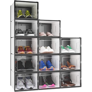 YITAHOME Schuhboxen, 12er Set, Schuhkarton stapelbar stabil, Aufbewahrungsboxen für Schuhe mit transparent Tür und Belüftungslöchern, Schuh-Organizer für Schuhe bis Größe 46, stapelbare schuhbox