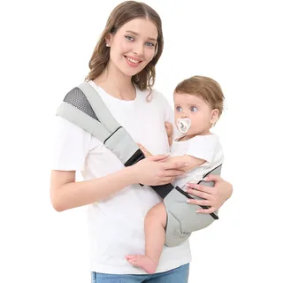 GAGAKU Kindertrage Seitlich Babytragetuch Trage Baby mit Rutschfestem Hüftsitz Tragetuch Kleinkind Hüfttrage Kleinkindtrage Ergonomischer Tragehilfe Babytrage ab 6 monate- Hellgrau
