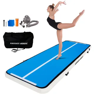 AirTrack Nordic Home 3m Special Edition Mehrfarbig mit Luftpumpe, Turnmatte Aufblasbar, für Gymnastik, Yoga - Langlebig & Einfach zu Transportieren Matte Sport, Air Track Gymnastikmatte (Blau)