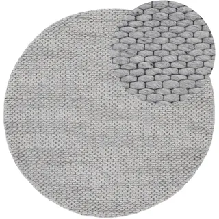 carpetfine Wollteppich »Sina«, rund, 14 mm Höhe, grobe Struktur, Zeitloses Design, reine Wolle, Wohnzimmer Grau Ø 150 cm | Zeitloser Wollteppich für Schlafzimmer & Kinderzimmer