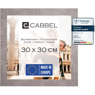 CABBEL Bilderrahmen 30x30 cm, Grau/Beton, stabiles MDF-Holz Rahmen, bruchsicherem Plexi-Glas, zum Aufhängen, ideal für Fotos/Bilder/Collage