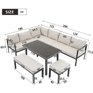 Garten Lounge Set 9 Personen Holztisch Plastiktisch Eckbank