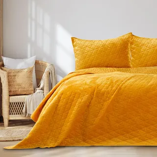 RESTILO Tagesdecke 170x210 cm honiggelb Steppung Velvet Samt Laila