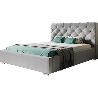 Polsterbett Boston mit Kopfteil, 200x200 cm, Doppelbett mit Bettkasten und Lattenrost aus Metal, Velourstoff, Farbe: Grau - Grau
