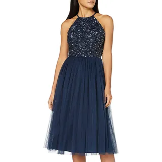 Maya Deluxe Damen Neckholder-Midikleid mit Verzierungen Brautjungfernkleid Marine Größe 50