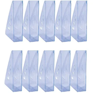 OFFICER PRODUCTS Stehsammler Modernes Design/ 10 Stück / A4 - Farbe: Blau Transparent/Hart-Kunststoff/Durchbrochen/Schreibtisch-Organizer für Zeitschriften/Bruchsicher