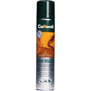 Collonil Nubuk + Velours Spray hellbraun 200 ml – Imprägnierspray für Schuhe & Wildleder Pflege mit Farbpigmenten – Lederfarbe hellbraun – Schutz vor Schnee & Nässe – Made in Germany