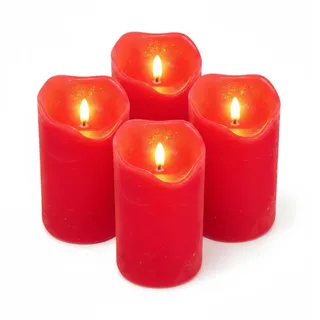 ToCi 4 x LED Kerzen Hellrot Ø 7,5 x 12,5 cm – Flammenlose Echtwachskerzen mit Timer & schwarzem Docht - LED-Stumpenkerzen für Advent, Grablicht & Tischdeko - Batteriebetrieben