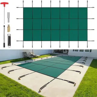 VEVOR Pool Abdeckplane, Passend für Rechteckige, Eingelassene Pools (4,9 x 9,8 m), Sicherheitsabdeckung mit Ablauflöchern, Blickdichte Netzabdeckung für Schwimmbecken, Winterabdeckplane, Grün