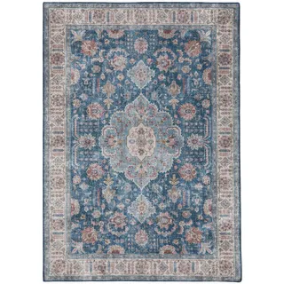 Kunstloft Teppich Laury Blau 200x300 cm , Textil , Orientalisch , Rechteckig , 200x1 cm , Gots , waschbar , Teppiche und Böden, Teppiche