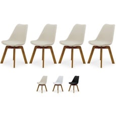 Tenzo Cleo 3340-354 4er-Set Designer Stühle, Holz, Warm Grey, 82 x 48 x 54 cm (Hxbxt), Kunststoffsitzschale mit Kunstledersitzkissen, Warm Grey/Eiche, Polypropylen