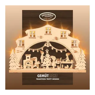 Weigla »Wichtelwerkstatt, Lichterbogen aus Holz, NATUR, Made in Germany« Erzgebirge garantiert, Weihnachtsdeko Innen, Weihnachtsbeleuchtung,