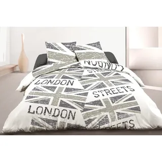 Home Linge Passion Bettwäsche-Set, 4-teilig, 240 x 300 cm, 57 Fäden/cm2, Baumwolle, Weiß-Grau, 4