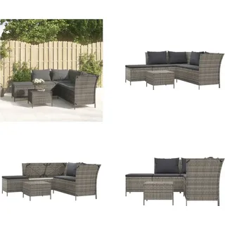 vidaXL 4 tlg. Garten Lounge Set mit Kissen Grau Poly Rattan - Garten Lounge Set - Garten Lounge Sets - Lounge Set - Gartenmöbel Set - Grau